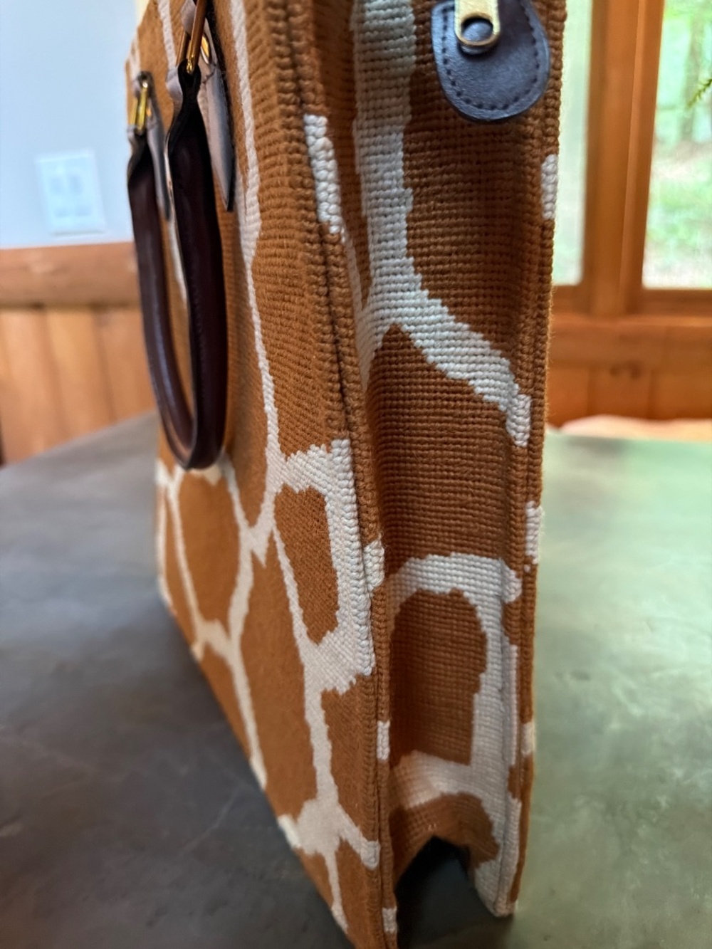 Vintage Rare Dransfield & Ross Giraffe Print Needlepoint Purse/ Tote - Picture 4 of 7